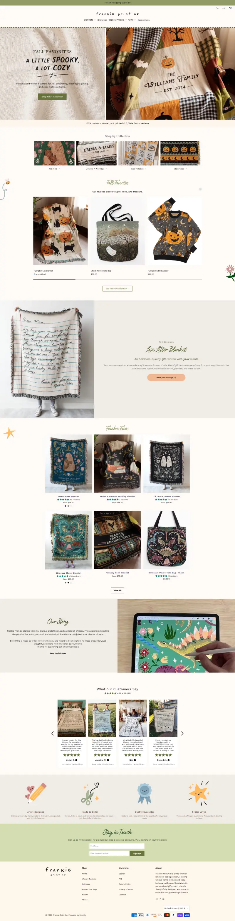 Frankie Print Co Shopify store homepage