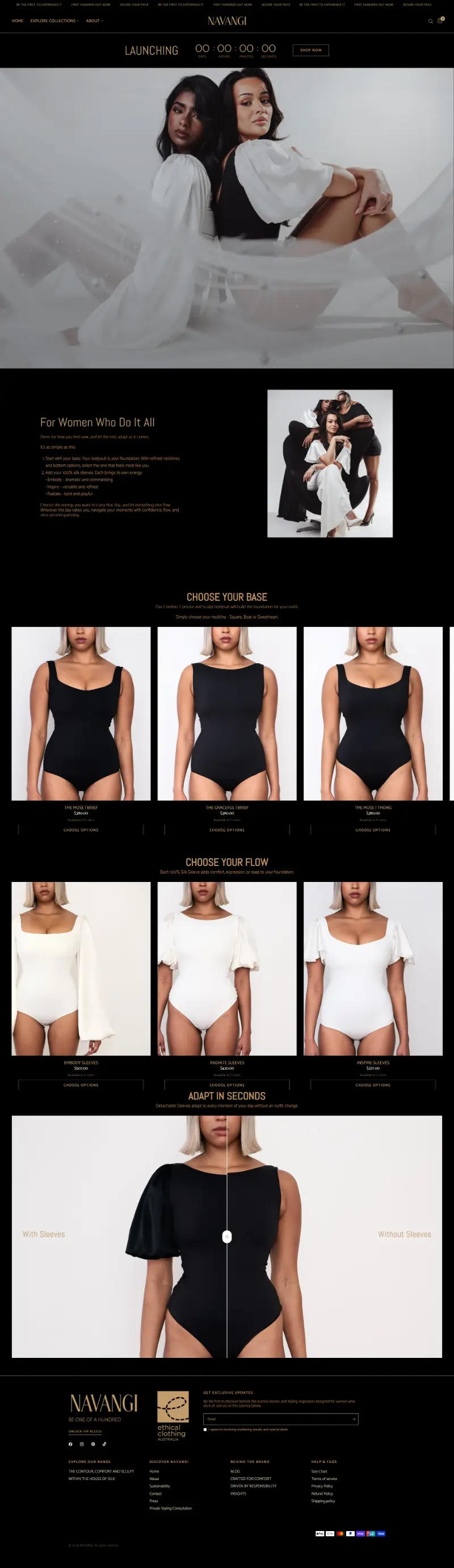 Navangi Shopify store homepage